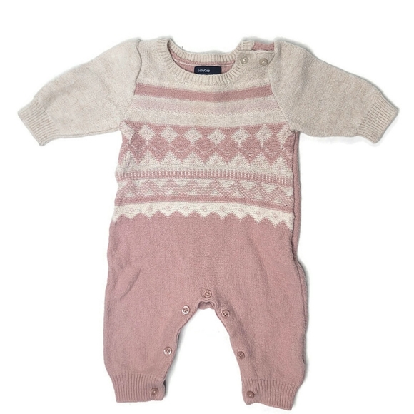 Baby gap dusty rose and cream winter boho one piece wool and cotton romper 0-3m - Picture 1 of 5